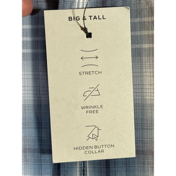 Van Heusen Mens Essential Shadow Plaid Long Sleeve Button-Down Shirt Blue - Picture 12 of 14